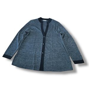 Exclusively Misook Button Cardigan Jacket Acrylic Knit Heather Black Gray Sz XL